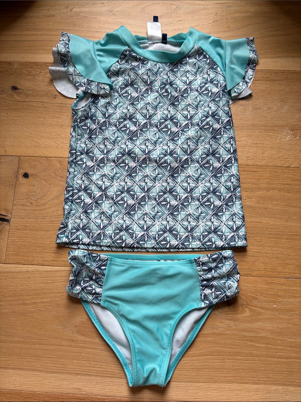 Girls Aqua Patterned Rashguard Swim Set